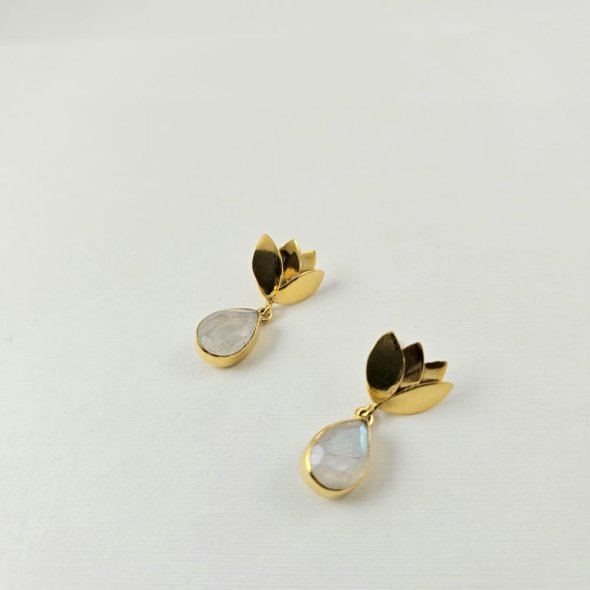 Σκουλαρίκια κρεμαστά με Φεγγαρόπετρα - ΚΙΤΡΙΝΟ, ΑΣΗΜΙ, ΦΕΓΓΑΡΟΠΕΤΡΑ, WHITE - 1