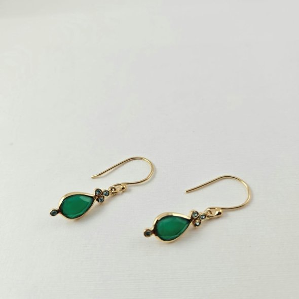 Σκουλαρίκια κρεμαστά με πράσινο Όνυχα - ΚΙΤΡΙΝΟ, ΑΣΗΜΙ, ΟΝΥΧΑΣ, GREEN  - 1