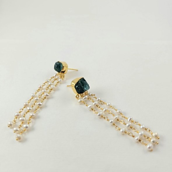 Σκουλαρίκια κρεμαστά με Απατίτη & Μαργαριτάρια - ΚΙΤΡΙΝΟ, ΑΣΗΜΙ, ΜΑΡΓΑΡΙΤΑΡΙ, WHITE, ΑΠΑΤΙΤΗΣ, LIGHT BLUE - 1