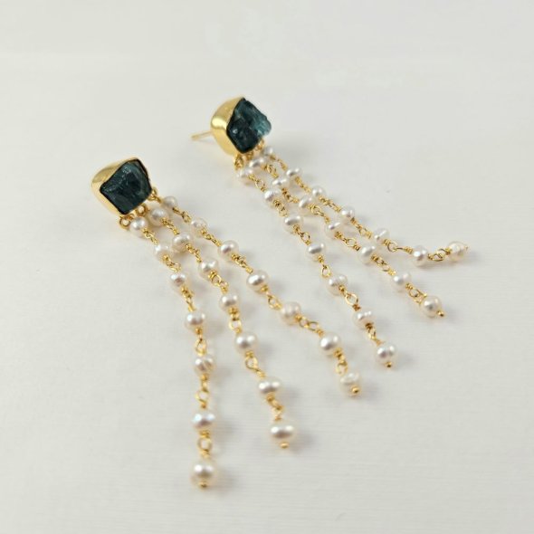 Σκουλαρίκια κρεμαστά με Απατίτη & Μαργαριτάρια - ΚΙΤΡΙΝΟ, ΑΣΗΜΙ, ΜΑΡΓΑΡΙΤΑΡΙ, WHITE, ΑΠΑΤΙΤΗΣ, LIGHT BLUE