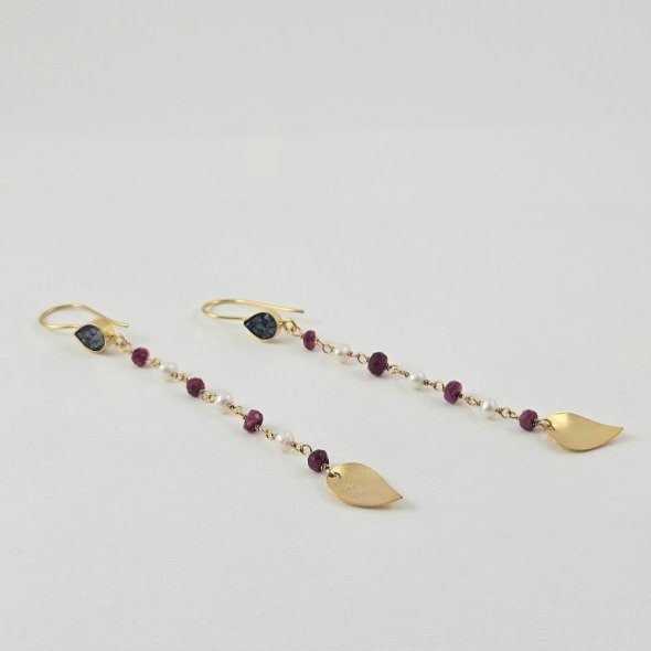 Σκουλαρίκια κρεμαστά με μαύρο Διαμάντι, Ρουμπίλιο & Μαργαριτάρια - ΚΙΤΡΙΝΟ, ΑΣΗΜΙ, ΜΑΡΓΑΡΙΤΑΡΙ, WHITE, ΡΟΥΜΠΙΝΙ, RUBY - 1