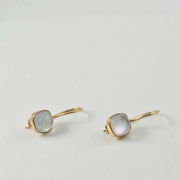 Σκουλαρίκια κρεμαστά με Φίλντισι - ΚΙΤΡΙΝΟ, ΑΣΗΜΙ, MOTHER OF PEARL, WHITE - 1