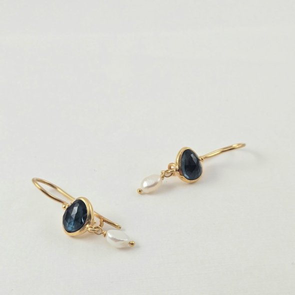 Σκουλαρίκια κρεμαστά με Τοπάζι & Μαργαριτάρι - ΚΙΤΡΙΝΟ, ΑΣΗΜΙ, ΤΟΠΑΖΙ, BLUE, ΜΑΡΓΑΡΙΤΑΡΙ, WHITE - 1