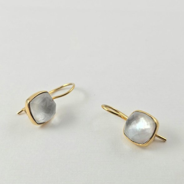 Σκουλαρίκια κρεμαστά με Φίλντισι - ΚΙΤΡΙΝΟ, ΑΣΗΜΙ, MOTHER OF PEARL, WHITE