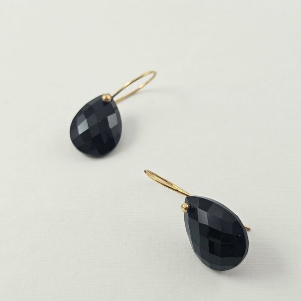 Σκουλαρίκια κρεμαστά με μαύρο Όνυχα - ΚΙΤΡΙΝΟ, ΑΣΗΜΙ, ΟΝΥΧΑΣ, BLACK - 1