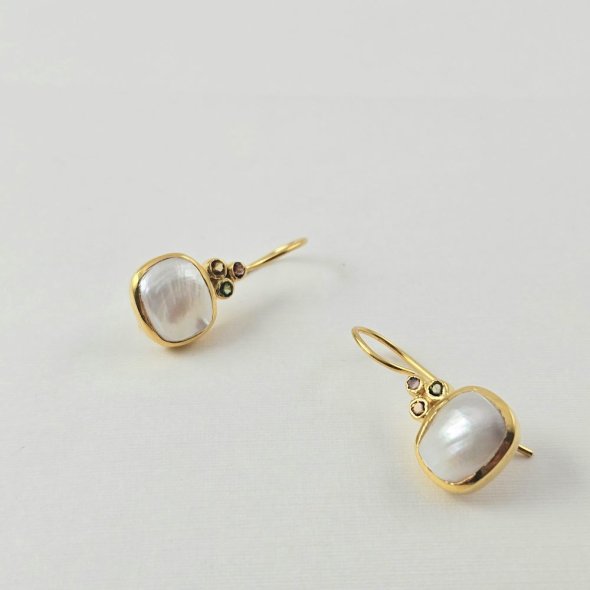 Σκουλαρίκια κρεμαστά με Τουρμαλίνη & Μαργαριτάρι - ΚΙΤΡΙΝΟ, ΑΣΗΜΙ, ΤΟΥΡΜΑΛΙΝΗ, PINK, ΜΑΡΓΑΡΙΤΑΡΙ, WHITE - 1