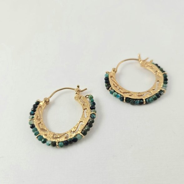 Σκουλαρίκια κρίκοι με Χαολίτη - ΚΙΤΡΙΝΟ, ΑΣΗΜΙ - 1