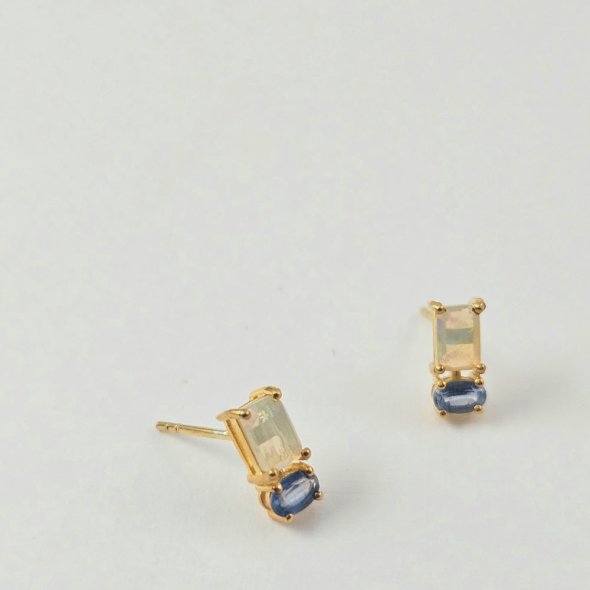 Σκουλαρίκια κολλητά με Ιολίτη & Οπάλιο - ΚΙΤΡΙΝΟ, ΑΣΗΜΙ, ΙΟΛΗΤΗΣ, WHITE - 1