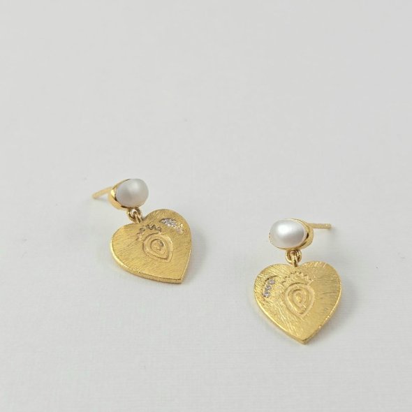 Σκουλαρίκια κρεμαστά καρδιές με Μαργαριτάρι - ΚΙΤΡΙΝΟ, ΑΣΗΜΙ, ΜΑΡΓΑΡΙΤΑΡΙ, WHITE