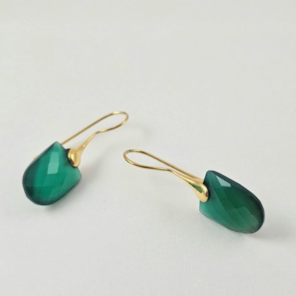 Σκουλαρίκια κρεμαστά με πράσινο Όνυχα - ΚΙΤΡΙΝΟ, ΑΣΗΜΙ, ΟΝΥΧΑΣ, GREEN  - 1