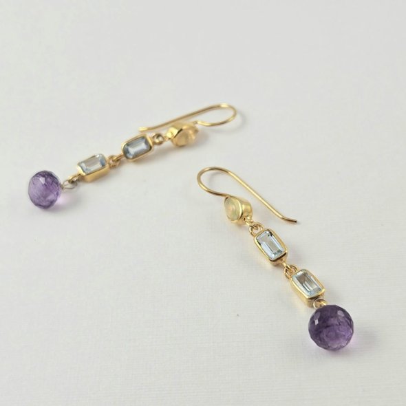 Σκουλαρίκια κρεμαστά με Οπάλιο & Τοπάζι - ΚΙΤΡΙΝΟ, ΑΣΗΜΙ, ΤΟΠΑΖΙ, YELLOW