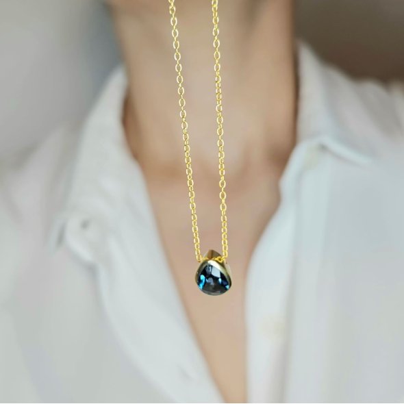 Κολιέ αλυσίδα με μενταγιόν σταγόνα από Τοπάζι  - ΚΙΤΡΙΝΟ, ΑΣΗΜΙ, ΤΟΠΑΖΙ, BLUE - 2
