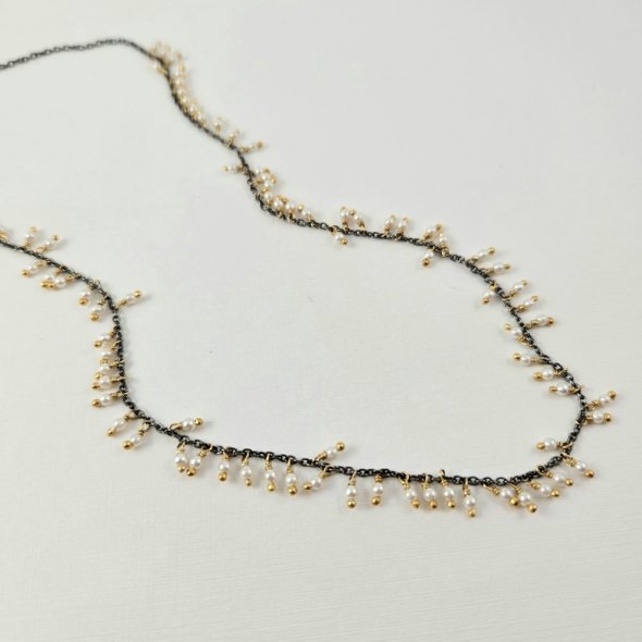 Κολιέ αλυσίδα με Μαργαριτάρια - ΚΙΤΡΙΝΟ, ΑΣΗΜΙ, ΜΑΡΓΑΡΙΤΑΡΙ