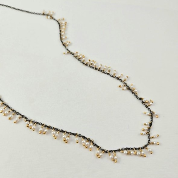 Κολιέ αλυσίδα με Μαργαριτάρια - ΚΙΤΡΙΝΟ, ΑΣΗΜΙ, ΜΑΡΓΑΡΙΤΑΡΙ - 1