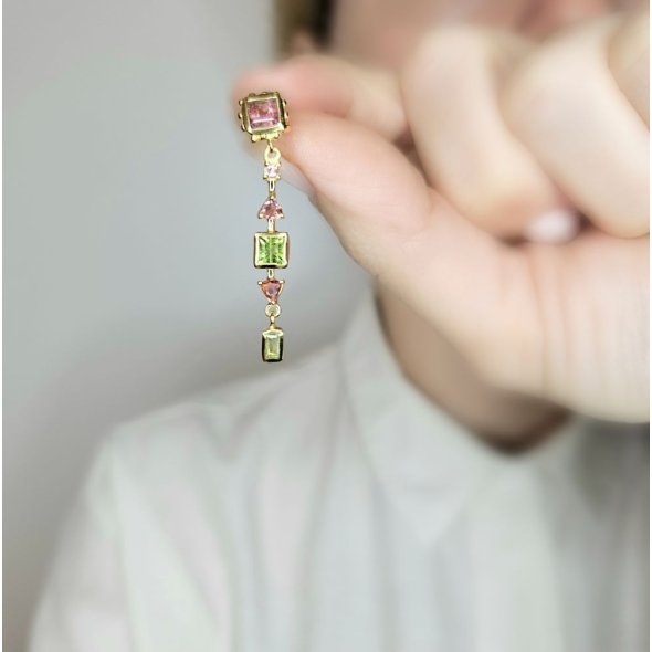 Σκουλαρίκια κρεμαστά με Λαμπραδορίτη, Τουρμαλίνη & Περίδοτο - ΚΙΤΡΙΝΟ, ΑΣΗΜΙ, ΤΟΥΡΜΑΛΙΝΗ, PINK - 3