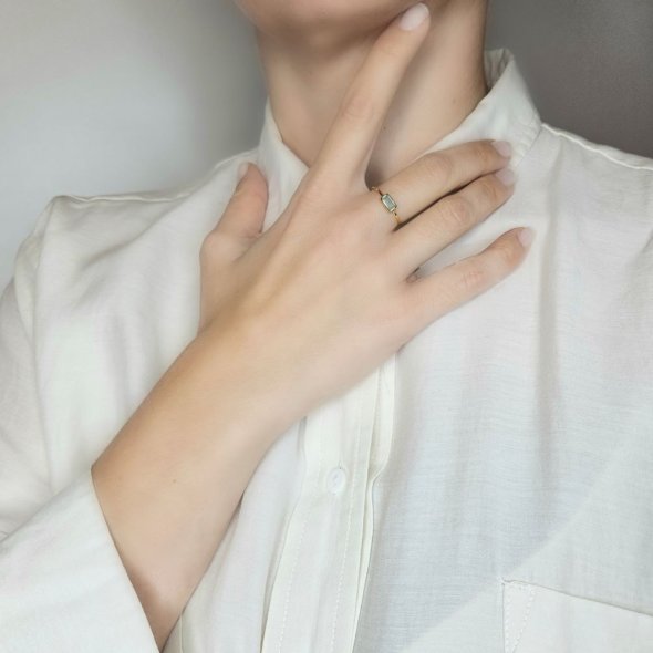 Δαχτυλίδι με Χαλκιδόνιο - ΚΙΤΡΙΝΟ, ΑΣΗΜΙ, ΧΑΛΚΗΔΟΝΙΟΣ, LIGHT BLUE - 2