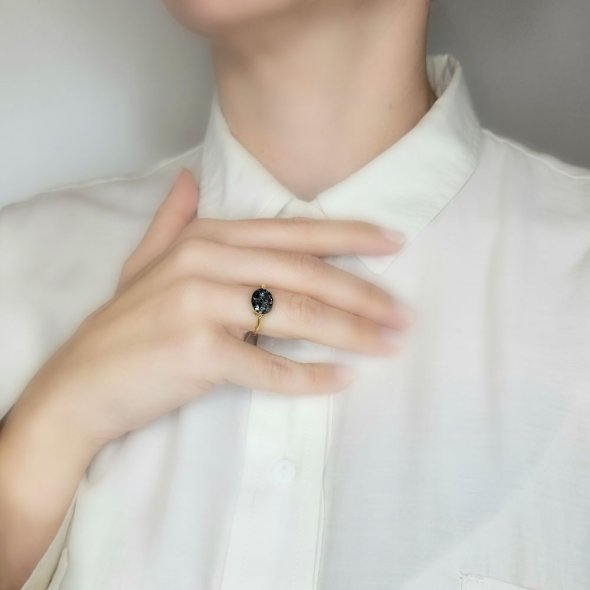 Δαχτυλίδι με μαύρο Διαμάντι (Ντρούζι) - ΚΙΤΡΙΝΟ, ΑΣΗΜΙ, ΝΤΡΟΥΖΙ, BLACK - 2