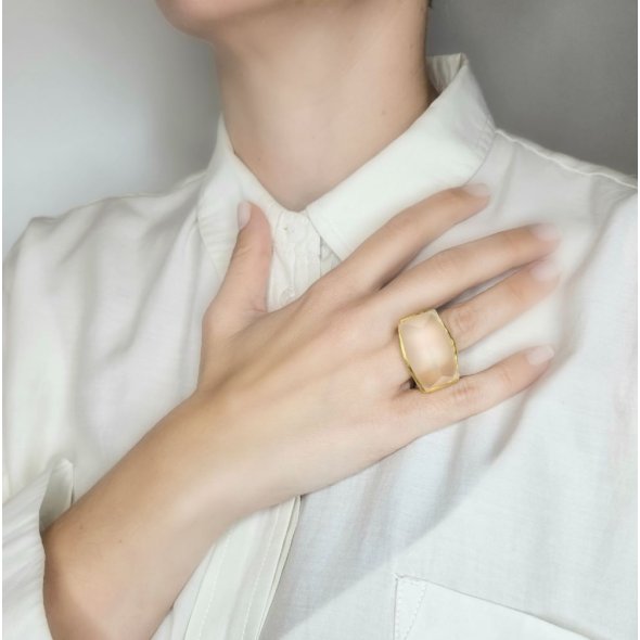 Δαχτυλίδι μεγάλο με ημιδιάφανο Χαλαζία - ΚΙΤΡΙΝΟ, ΑΣΗΜΙ - 2