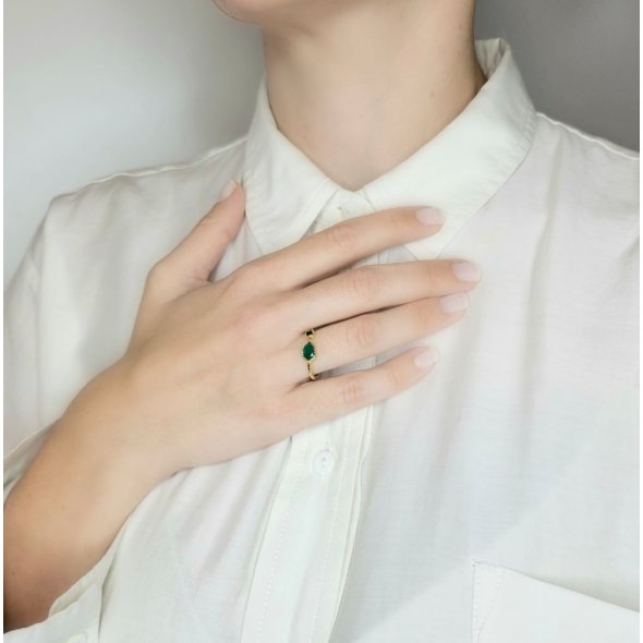 Δαχτυλίδι με πράσινο Όνυχα - ΚΙΤΡΙΝΟ, ΑΣΗΜΙ, ΟΝΥΧΑΣ, GREEN  - 2