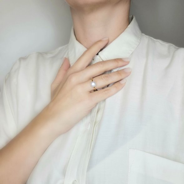 Δαχτυλίδι με Μαργαριτάρι - ΚΙΤΡΙΝΟ, ΑΣΗΜΙ, ΜΑΡΓΑΡΙΤΑΡΙ, WHITE - 2