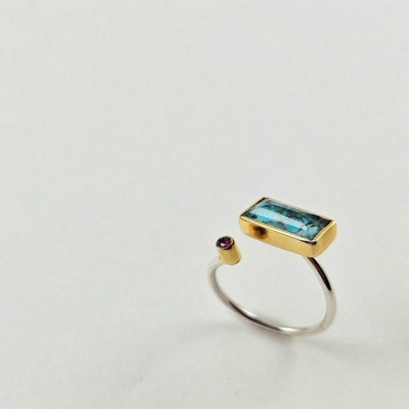 Δαχτυλίδι με Τιρκουάζ & Κούπερ - ΚΙΤΡΙΝΟ-ΛΕΥΚΟ, ΑΣΗΜΙ, ΤΙΡΚΟΥΑΖ, TURQUOISE, ΚΟΥΑΡΤΖ, PINK