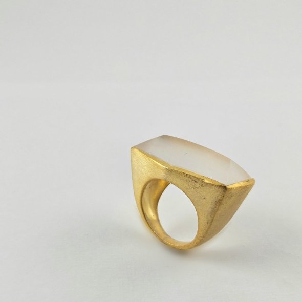 Δαχτυλίδι μεγάλο με ημιδιάφανο Χαλαζία - ΚΙΤΡΙΝΟ, ΑΣΗΜΙ