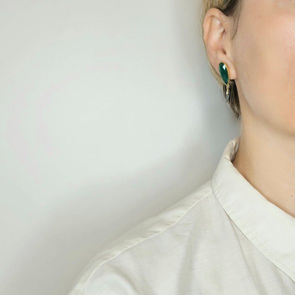 Σκουλαρίκια κρεμαστά με πράσινο Όνυχα & Μαργαριτάρι - ΚΙΤΡΙΝΟ-ΜΑΥΡΟ, ΑΣΗΜΙ, ΟΝΥΧΑΣ, GREEN , ΜΑΡΓΑΡΙΤΑΡΙ, WHITE - 2