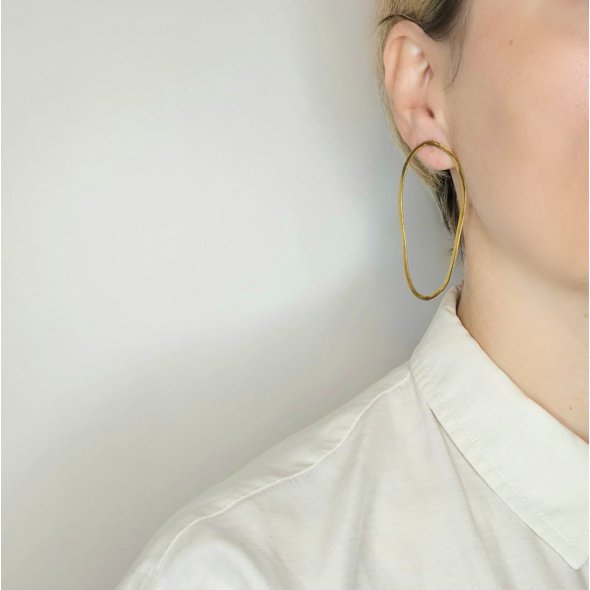 Σκουλαρίκια μοντέρνα οβάλ - ΚΙΤΡΙΝΟ, ΑΣΗΜΙ - 2