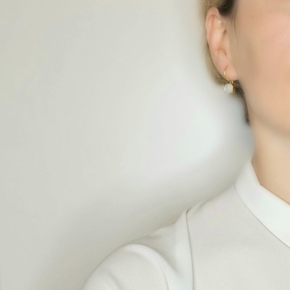 Σκουλαρίκια κρεμαστά με Φίλντισι - ΚΙΤΡΙΝΟ, ΑΣΗΜΙ, MOTHER OF PEARL, WHITE - 2