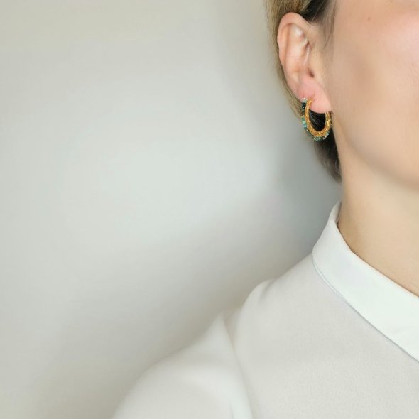 Σκουλαρίκια κρίκοι με Χαολίτη - ΚΙΤΡΙΝΟ, ΑΣΗΜΙ - 2