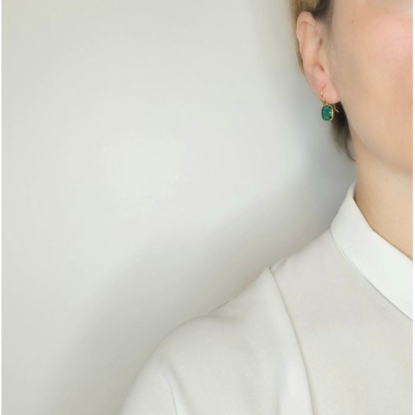 Σκουλαρίκια κρεμαστά με πράσινο Κουάρτζ - ΚΙΤΡΙΝΟ, ΑΣΗΜΙ, ΚΟΥΑΡΤΖ, GREEN  - 2