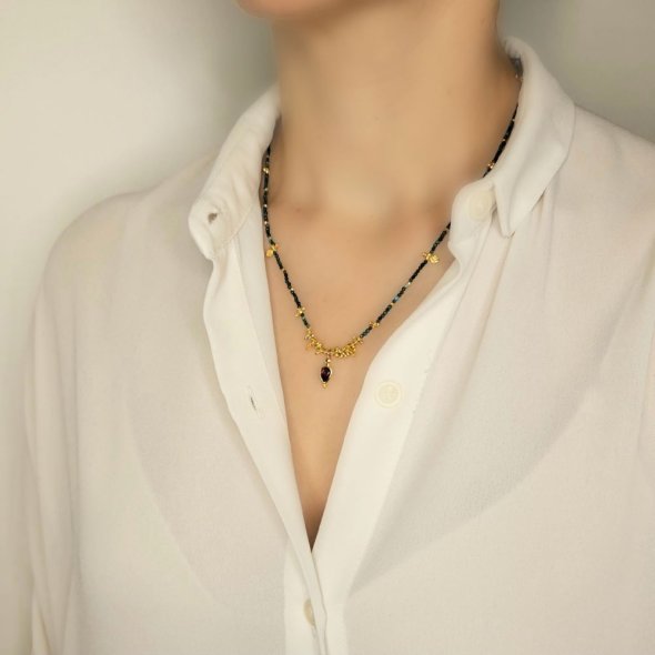 Κολιέ με Τουρμαλίνη & Χρυσόκολλα - ΚΙΤΡΙΝΟ, ΑΣΗΜΙ, ΤΟΥΡΜΑΛΙΝΗ, GREEN  - 2