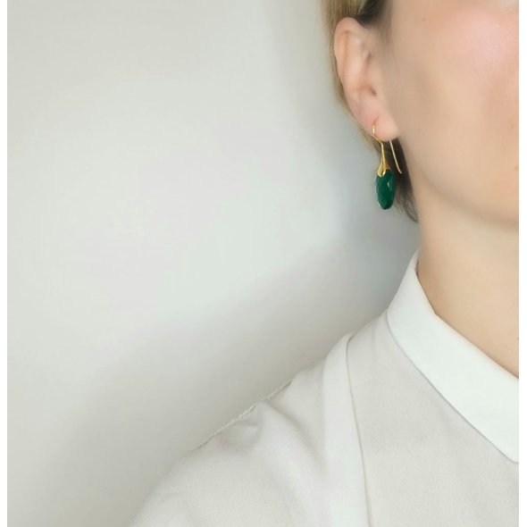 Σκουλαρίκια κρεμαστά με πράσινο Όνυχα - ΚΙΤΡΙΝΟ, ΑΣΗΜΙ, ΟΝΥΧΑΣ, GREEN  - 2