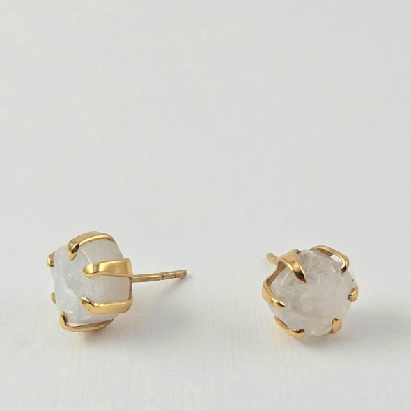 Σκουλαρίκια κολλητά με Φεγγαρόπετρα - ΚΙΤΡΙΝΟ, ΑΣΗΜΙ, ΦΕΓΓΑΡΟΠΕΤΡΑ, WHITE - 1