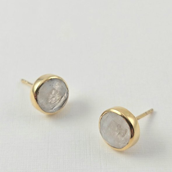 Σκουλαρίκια κολλητά με Φεγγαρόπετρα  - ΚΙΤΡΙΝΟ, ΑΣΗΜΙ, ΦΕΓΓΑΡΟΠΕΤΡΑ, WHITE