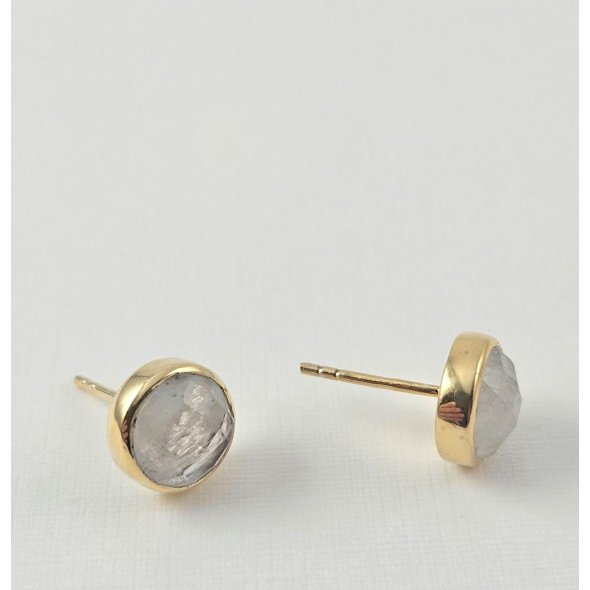 Σκουλαρίκια κολλητά με Φεγγαρόπετρα  - ΚΙΤΡΙΝΟ, ΑΣΗΜΙ, ΦΕΓΓΑΡΟΠΕΤΡΑ, WHITE - 1