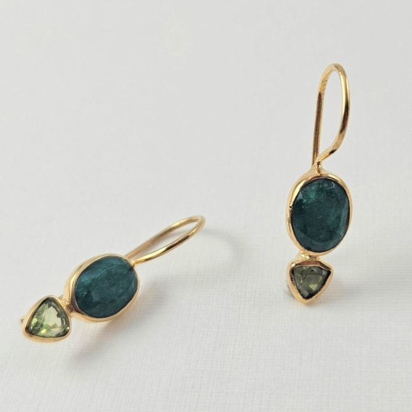 Σκουλαρίκια κρεμαστά με Σμαράγδι και Περίδοτο - ΚΙΤΡΙΝΟ, ΑΣΗΜΙ, ΣΜΑΡΑΓΔΙ, GREEN , PERIDOT, GREEN 