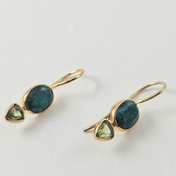 Σκουλαρίκια κρεμαστά με Σμαράγδι και Περίδοτο - ΚΙΤΡΙΝΟ, ΑΣΗΜΙ, ΣΜΑΡΑΓΔΙ, GREEN , PERIDOT, GREEN  - 1