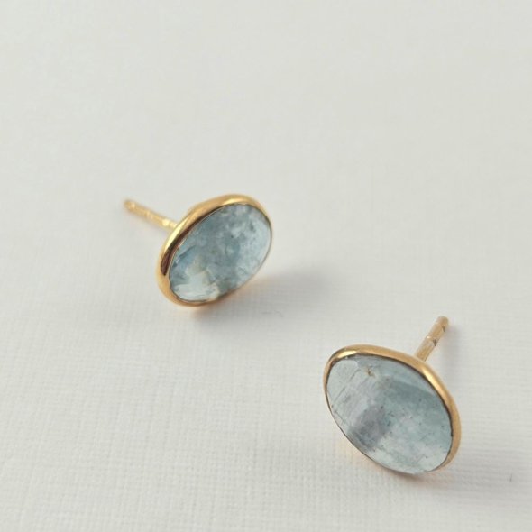 Σκουλαρίκια κολλητά με Άκουα μαρίν - ΚΙΤΡΙΝΟ, ΑΣΗΜΙ, ΑΚΟΥΑ ΜΑΡΙΝ, AQUA - 1