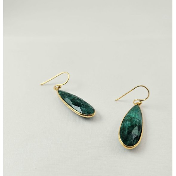 Σκουλαρίκια κρεμαστά με Σμαράγδια - ΚΙΤΡΙΝΟ, ΑΣΗΜΙ, ΣΜΑΡΑΓΔΙ, WHITE - 1