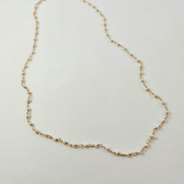 Κολιέ ροζάριο με Μαργαριτάρια - ΚΙΤΡΙΝΟ, ΑΣΗΜΙ, ΜΑΡΓΑΡΙΤΑΡΙ, WHITE