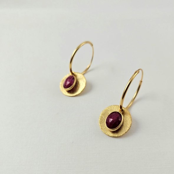 Σκουλαρίκια κρίκοι με Ρουμπίνια - ΚΙΤΡΙΝΟ, ΑΣΗΜΙ, ΡΟΥΜΠΙΝΙ, RUBY
