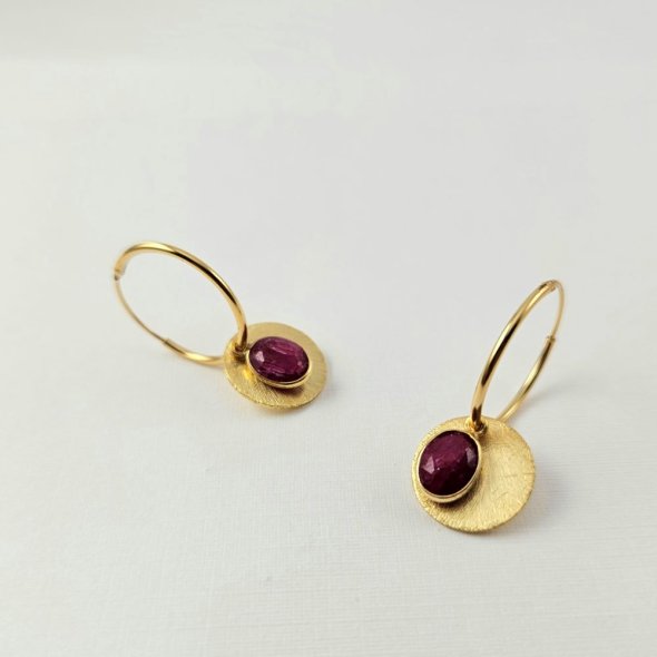 Σκουλαρίκια κρίκοι με Ρουμπίνια - ΚΙΤΡΙΝΟ, ΑΣΗΜΙ, ΡΟΥΜΠΙΝΙ, RUBY - 1