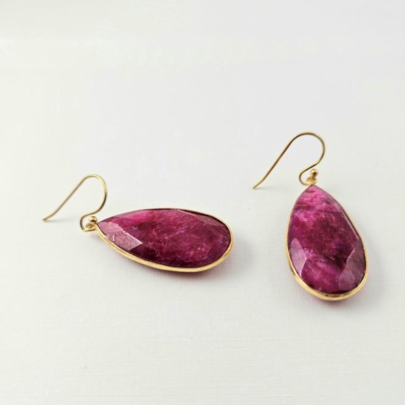 Σκουλαρίκια κρεμαστά με Ρουμπίνια - ΚΙΤΡΙΝΟ, ΑΣΗΜΙ, ΡΟΥΜΠΙΝΙ, RUBY - 1