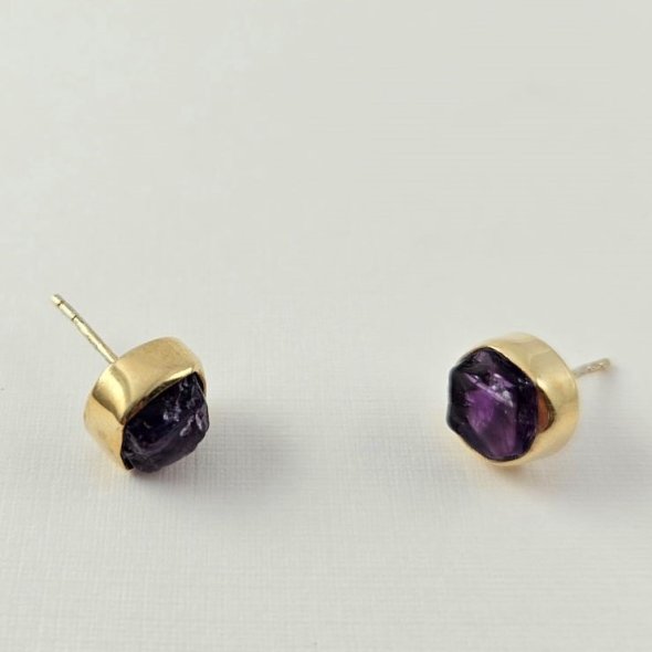 Σκουλαρίκια κολλητά με Αμέθυστο - ΚΙΤΡΙΝΟ, ΑΣΗΜΙ, ΑΜΕΘΥΣΤΟΣ, PURPLE