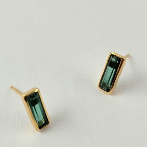 Σκουλαρίκια κολλητά με Τουρμαλίνη - ΚΙΤΡΙΝΟ, ΑΣΗΜΙ, ΤΟΥΡΜΑΛΙΝΗ, GREEN 