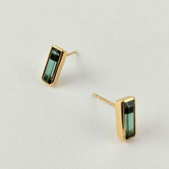 Σκουλαρίκια κολλητά με Τουρμαλίνη - ΚΙΤΡΙΝΟ, ΑΣΗΜΙ, ΤΟΥΡΜΑΛΙΝΗ, GREEN  - 1