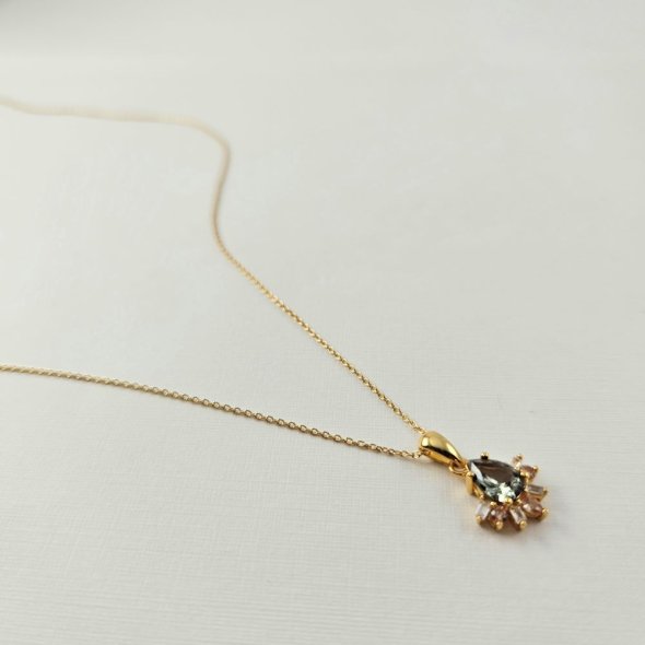 Κολιέ αλυσίδα με μενταγιόν με Τουρμαλίνη - ΚΙΤΡΙΝΟ, ΑΣΗΜΙ, ΤΟΥΡΜΑΛΙΝΗ, GREEN  - 1