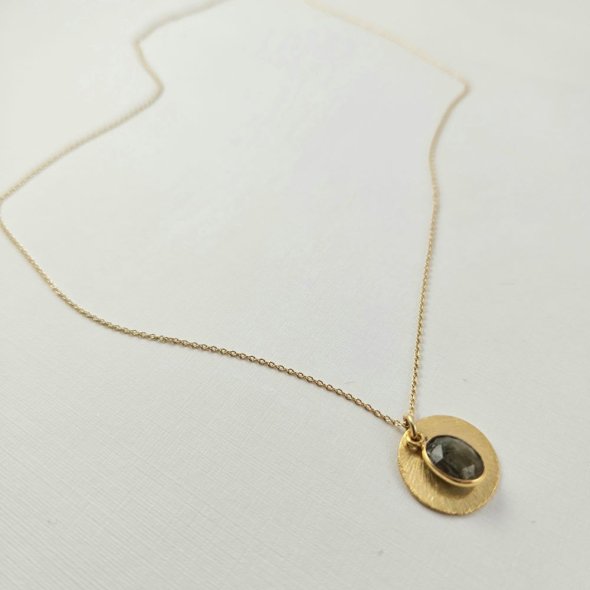 Κολιέ αλυσίδα με μενταγιόν με Λαμπραδορίτη - ΚΙΤΡΙΝΟ, ΑΣΗΜΙ, ΛΑΜΠΡΑΝΤΟΡΙΤΗΣ