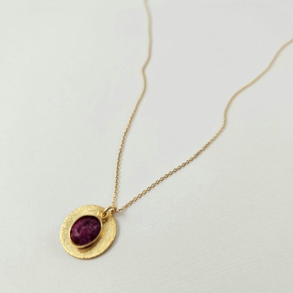 Κολιέ αλυσίδα με μενταγιόν με Ρουμπίνι - ΚΙΤΡΙΝΟ, ΑΣΗΜΙ, ΡΟΥΜΠΙΝΙ, RUBY - 1